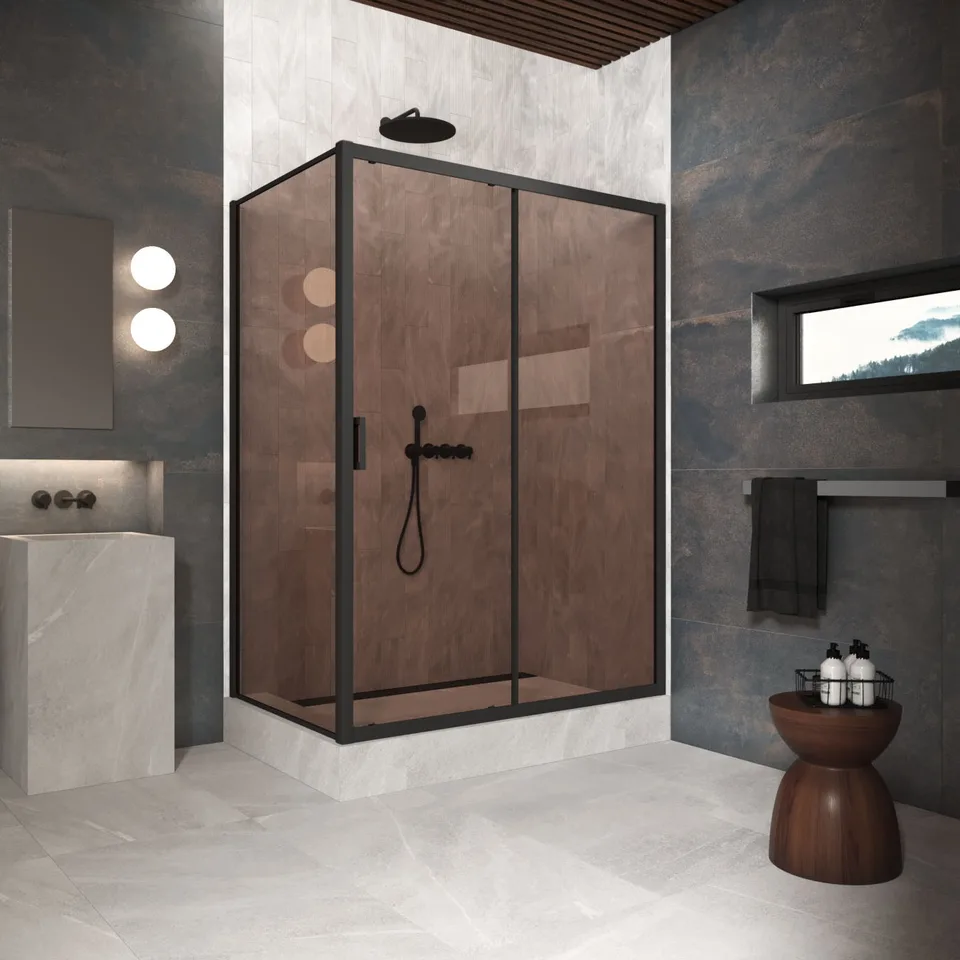 Душевое ограждение Vegas-Glass ZP+ZPV Protec 105×90×200 см, чёрный матовый, стекло бронза
