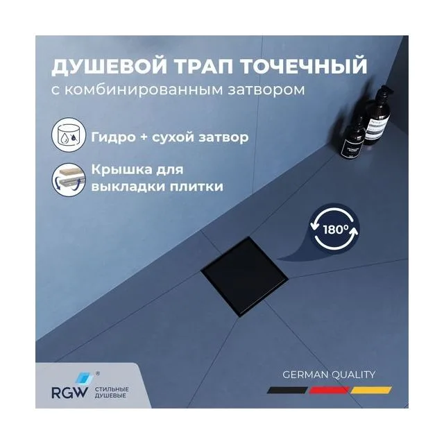 Душевой трап RGW SDR-10 квадратный, черный, металлическая крышка, горизонтальный слив