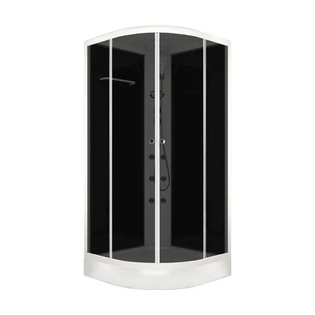 Душевая кабина Domani-Spa Delight Slim 99 (90х90 см) — черные стенки, тонированные стекла, блок управления, вертикальный гидромассаж, белый профиль