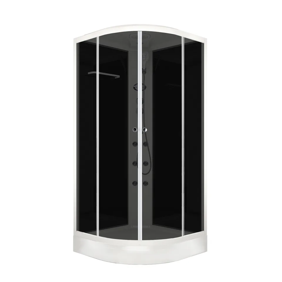 Душевая кабина Domani-Spa Delight Slim 99 (90х90 см) — черные стенки, тонированные стекла, блок управления, вертикальный гидромассаж, белый профиль