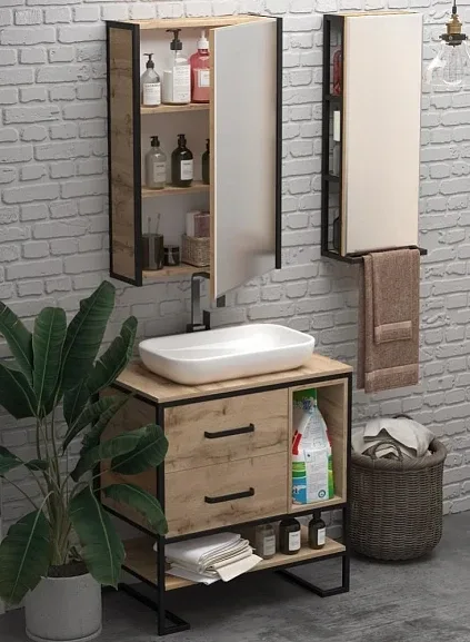 Комплект мебели 1Marka Гранж Лофт (Grunge Loft) 80Н 2я/2п дуб вотан (зеркало-шкаф)