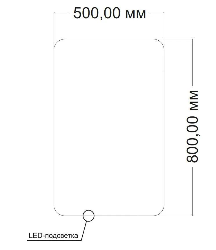 Зеркало с подсветкой VLM-3BE5008-2 500х800 c сенсорным выключателем и диммером, антизапотевание
