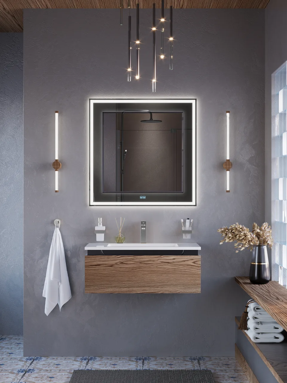Зеркало со встроенной и контурной подсветками CEZARES CZR-SPC-RELAX-800-800-LED-TCH-GR