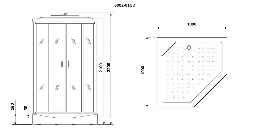 Душевая кабина Niagara Premium NG-6002-01GD (100х100х220) низкий поддон(16 см),стекло прозрачное,4 места