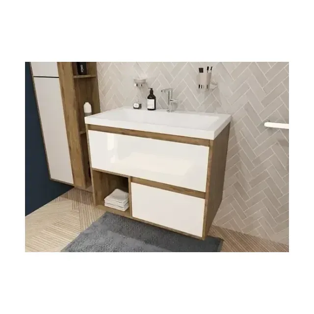 Тумба с раковиной Эстет Monaco Wood 80 2 ящика белая/дуб рустикальный ФР-00010675