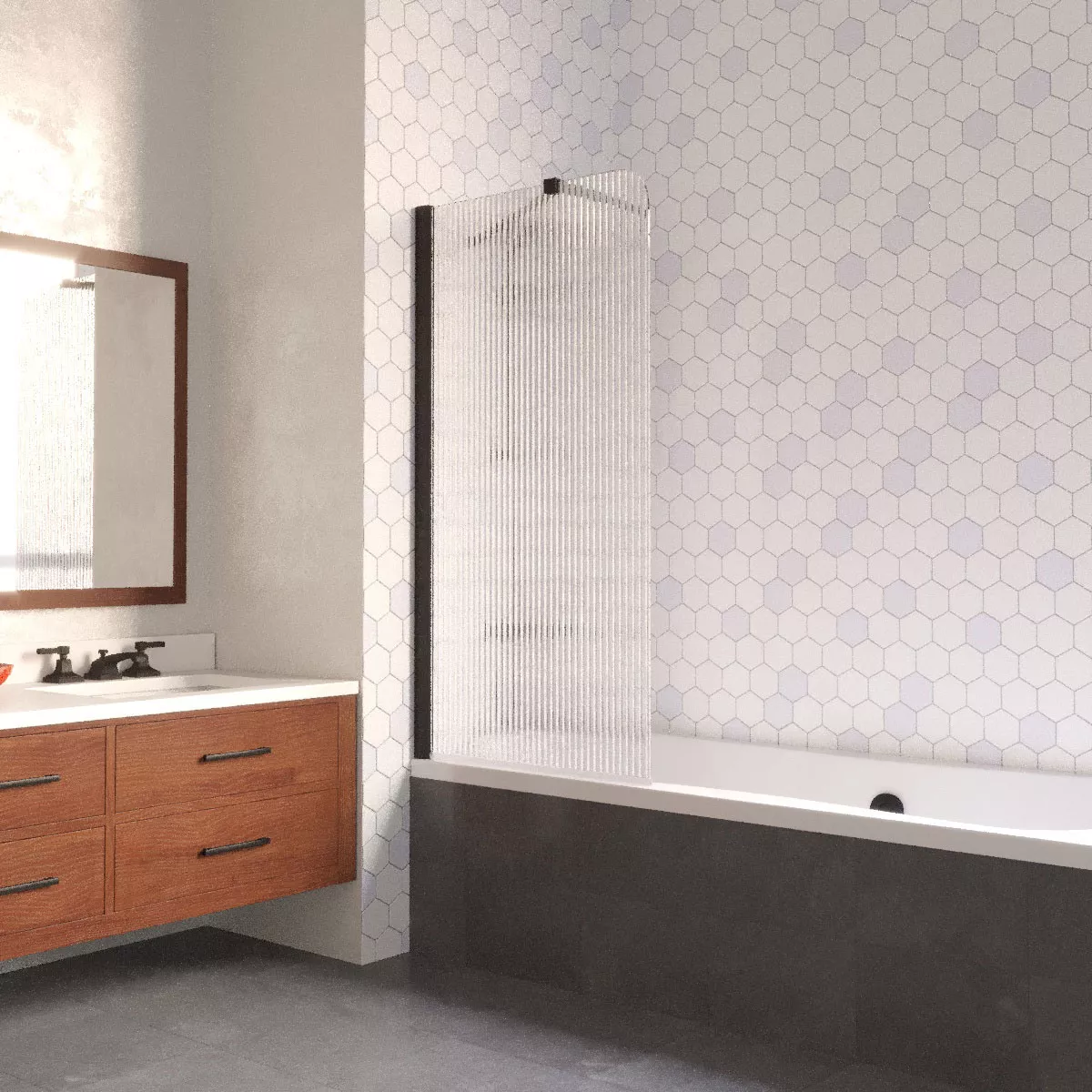 Шторка на ванную EV LUX ST 76 02М Moru L, профиль черный матовый, стекло Moru