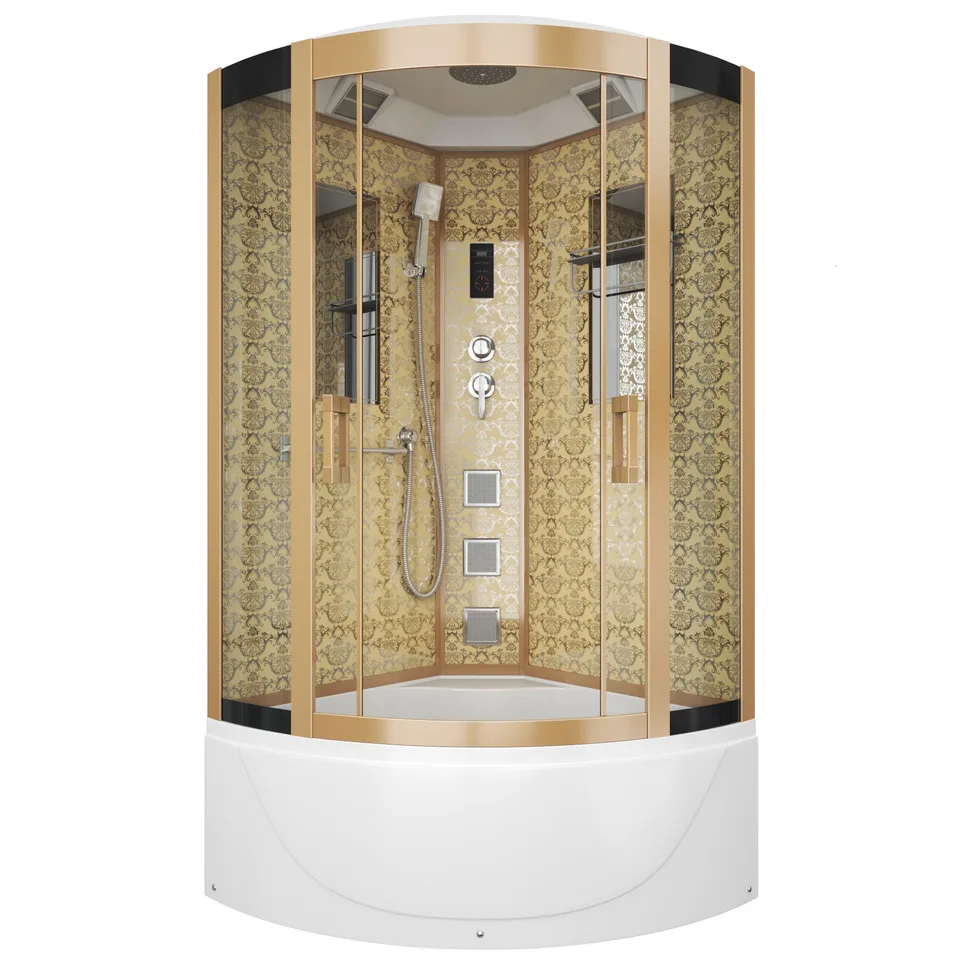 Душевая кабина Niagara Luxe NG-7710G (100x100х215) высокий поддон(45см),дверь раздвижная,стенки золото,4 места