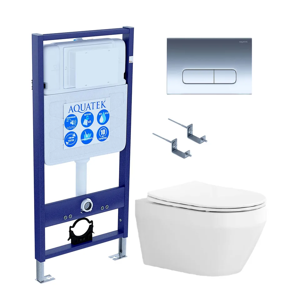 SET AQUATEK ЛЕЯ-016 4в1 (рама AQUATEK Standard INS-0000012+крепеж KKI-0000002+клавиша KDI-0000016+унитаз ЛЕЯ AQ1199-00 с тонким сиденьем soft-close)