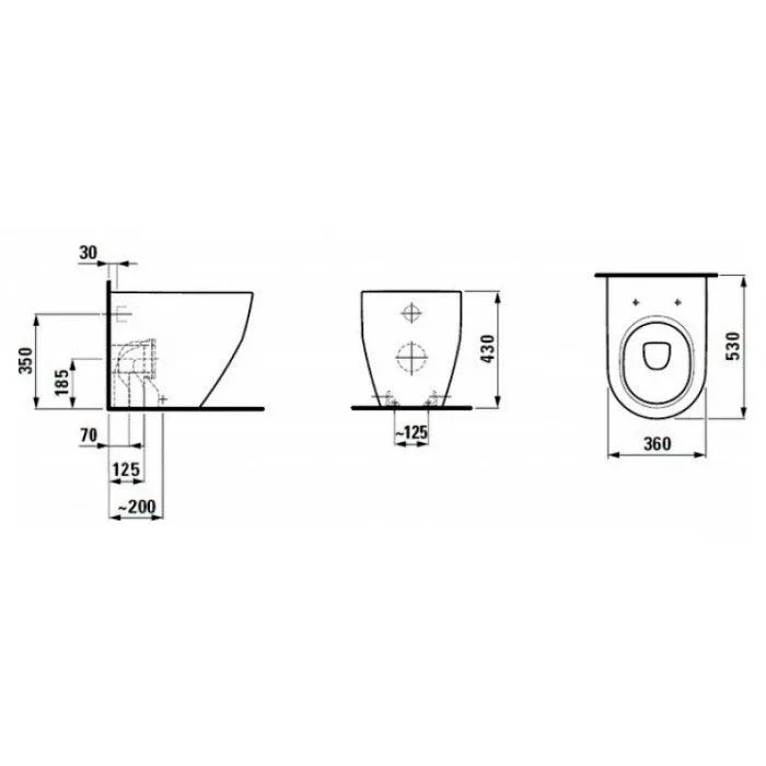 Приставной унитаз Laufen Pro 36*53 с крышкой-сиденьем микролифт