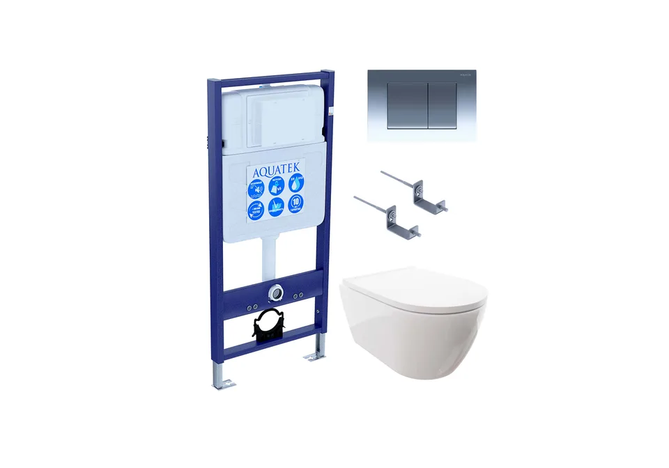 SET AQUATEK ПОЛАРИС (рама AQUATEK Standard INS-0000012+унитаз ПОЛАРИС AQ0700-00 с тонким сиденьем soft-close+ крепеж KKI-0000002 +панель KDI-0000010)