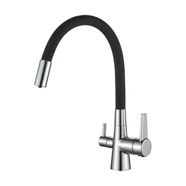 Смеситель Haiba HB76858-7 для кухни с функцией подключения фильтра хром/черный