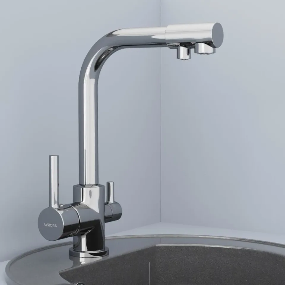 Смеситель Avrora Kitchen AV9003 для кухни с функцией подключения фильтра хром
