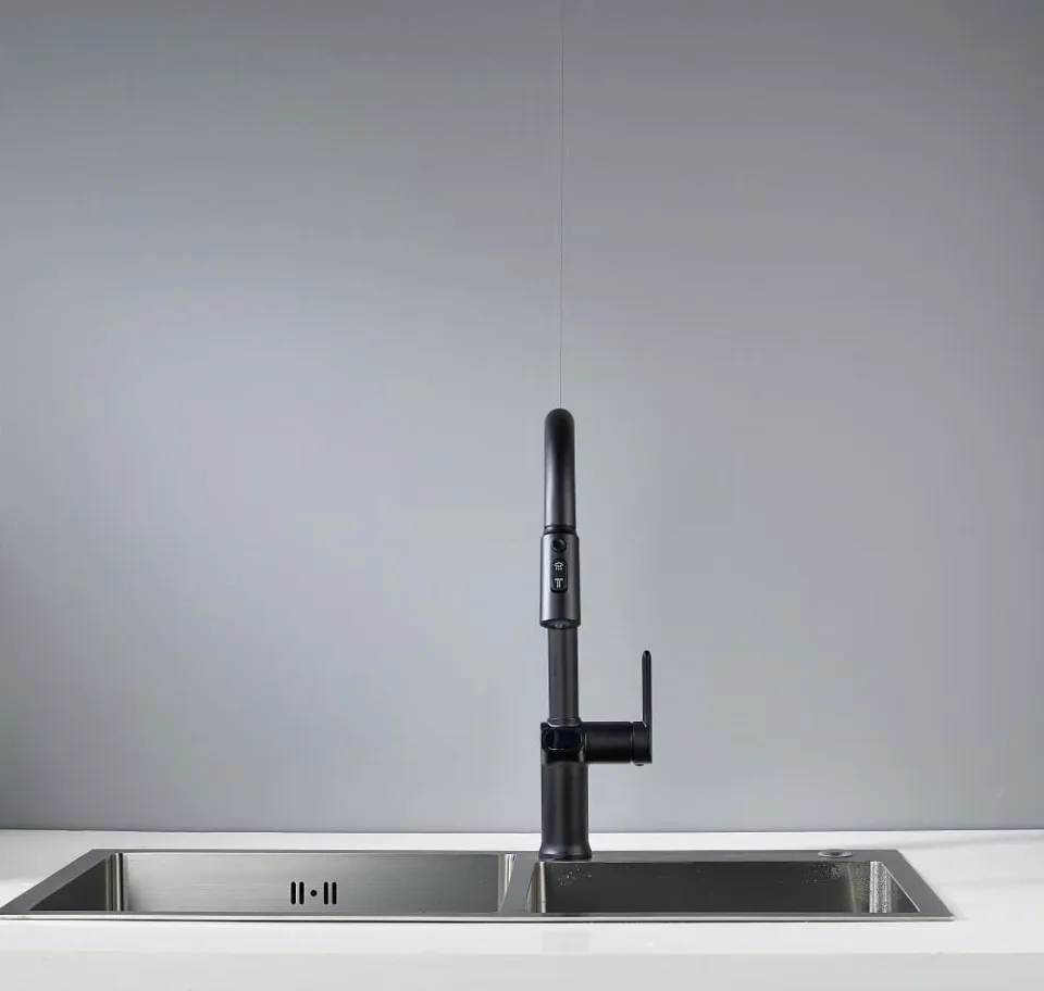 Смеситель Knotlor Вдохновение/Inspiration KN-100/BL для кухни с индикатором температуры черный матовый