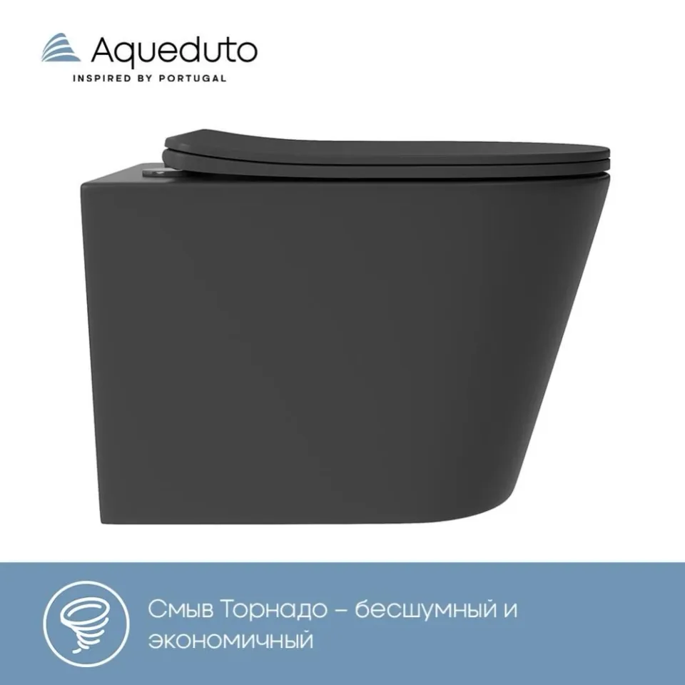 Унитаз подвесной безободковый с сиденьем с микролифтом Aqueduto Коне Плюс (Cone Plus) черный матовый