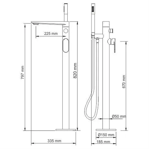 Напольный смеситель WasserKRAFT Elbe 7421 черный Soft-touch