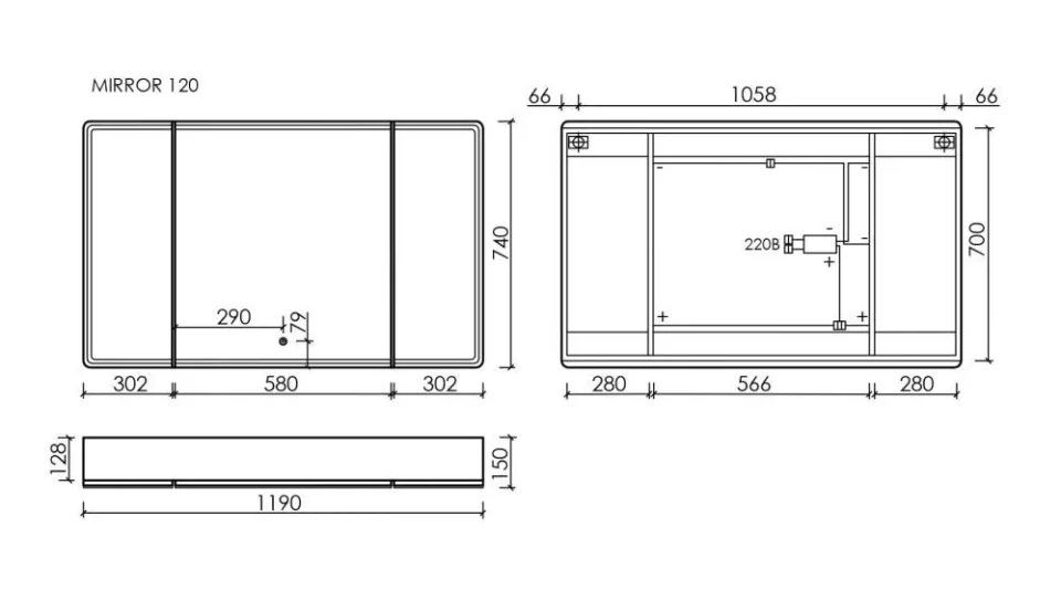 Зеркало-шкаф Sancos Mirror 119*74 с Led подсветкой дуб чарльстон