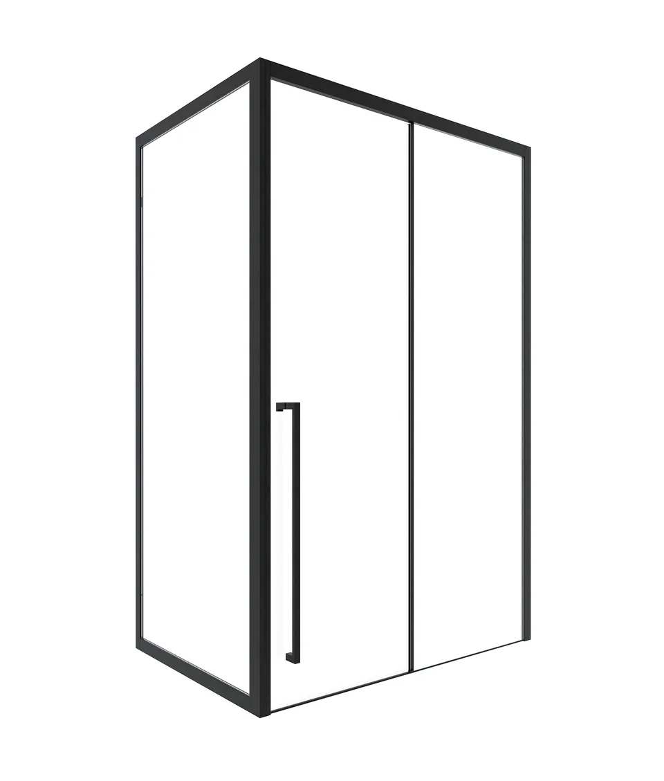 Timo Душевая дверь TDSS-140/03C-8L, раздвиж 1400*2000, проф черный + торцевое стекло TSS-900/03C-8 900*2000, проф черный