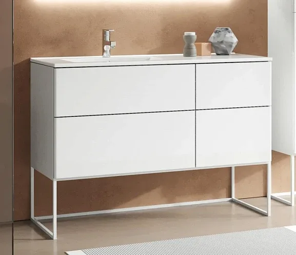 Тумба с раковиной SanVit Лира 120 L белый глянец/на выбор без рам, с открытием Push-To-Open(раковина со смещением r9120 L)