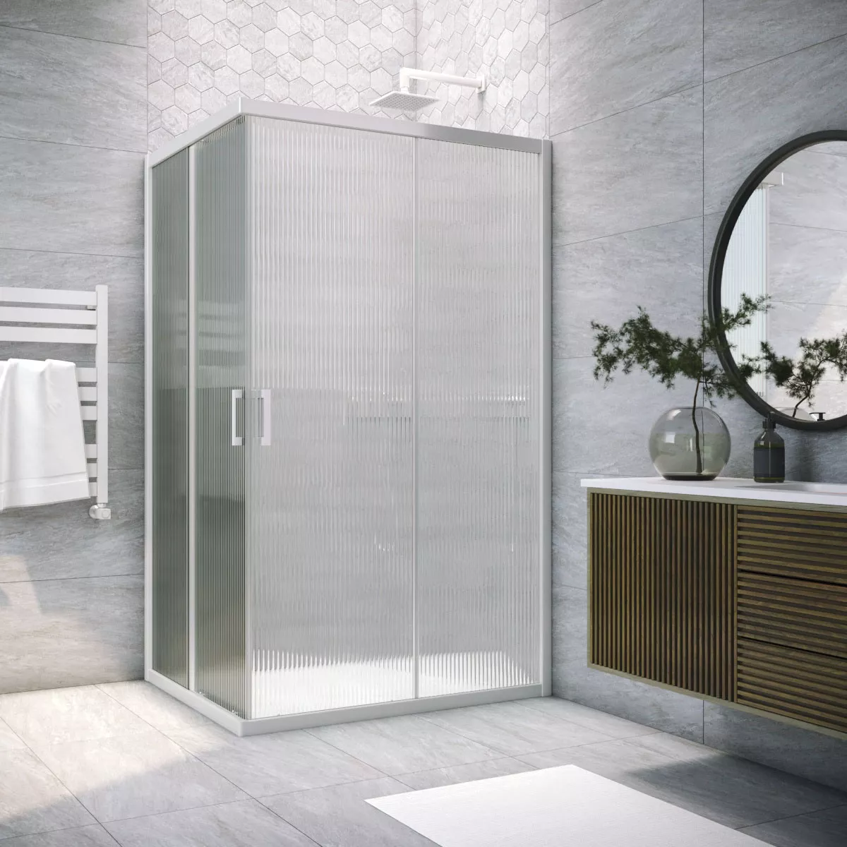 Душевой уголок ZA-F NOVO h2000 90*85 01 Moru, профиль белый, стекло Moru