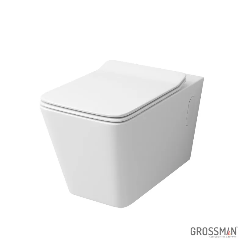 Унитаз подвесной Grossman GR-4414S (600х355х410) безободковый,белый с тонкой крышкой,микролифт