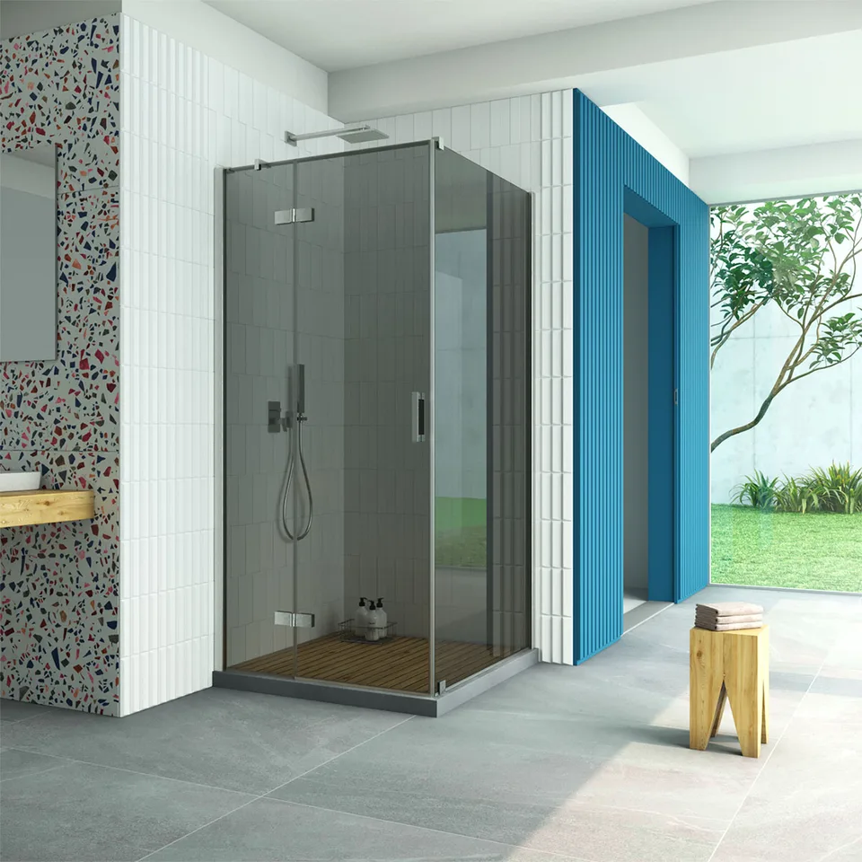 Душевое ограждение Vegas-Glass AFP-Fis Retta 90×80×199.5 см, никель, стекло графит