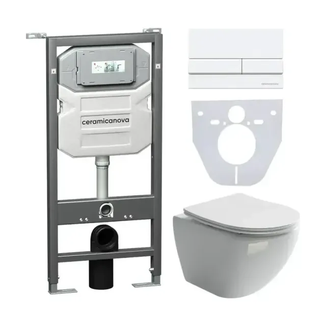 Комплект инсталляции Ceramicanova Envision, унитаз Metropol Rimless, клавиша смыва Flat белая