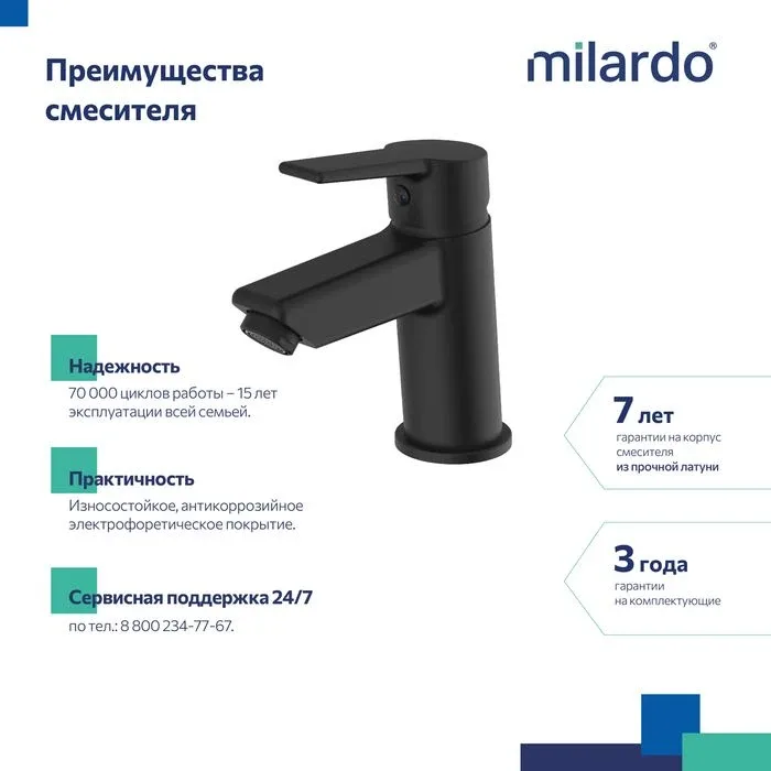 Смеситель Milardo Страйп (Stripe) STRBL00M01 для раковины черный матовый