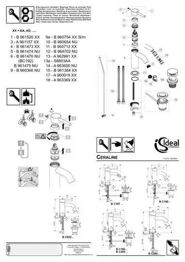 Смеситель Ideal Standard Ceraline BC203U4 для раковины с донным клапаном черный матовый/хром
