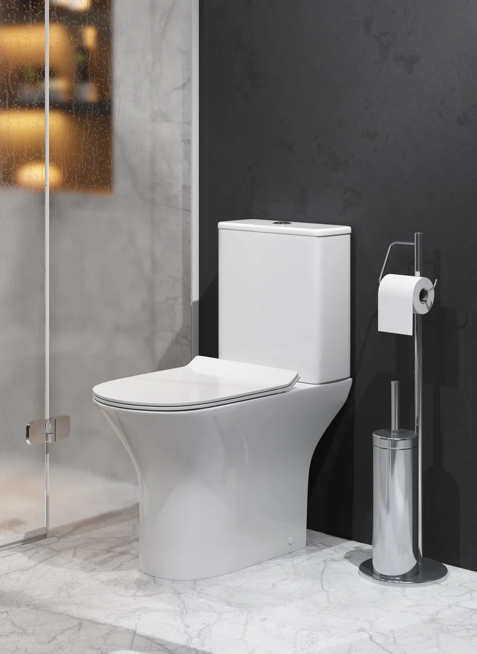 Унитаз напольный Grossman Classic GR-4465SQ (640х350х800) безободковый,белый с тонкой крышкой,микролифт,смыв торнадо,2 места