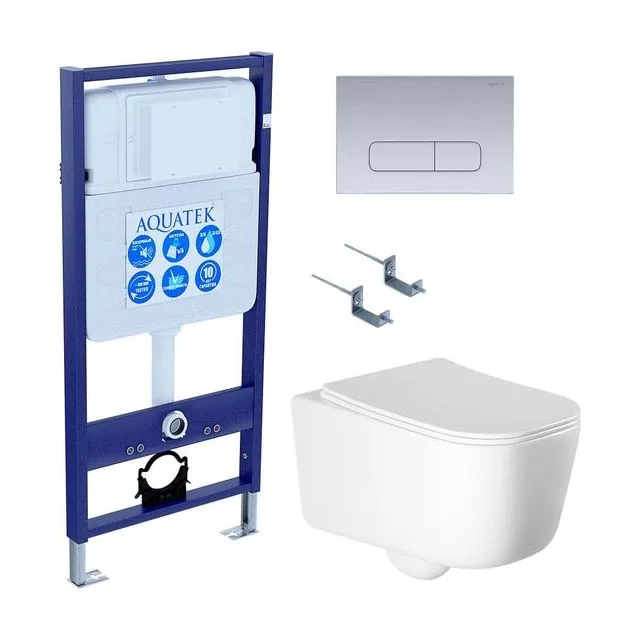 SET AQUATEK ЛУГАНО-014 4в1 (рама AQUATEK Standard INS-0000012+ крепеж KKI-0000002+клавиша KDI-0000014+унитаз ЛУГАНО AQ2002-00 с тонким сиденьем soft-close)