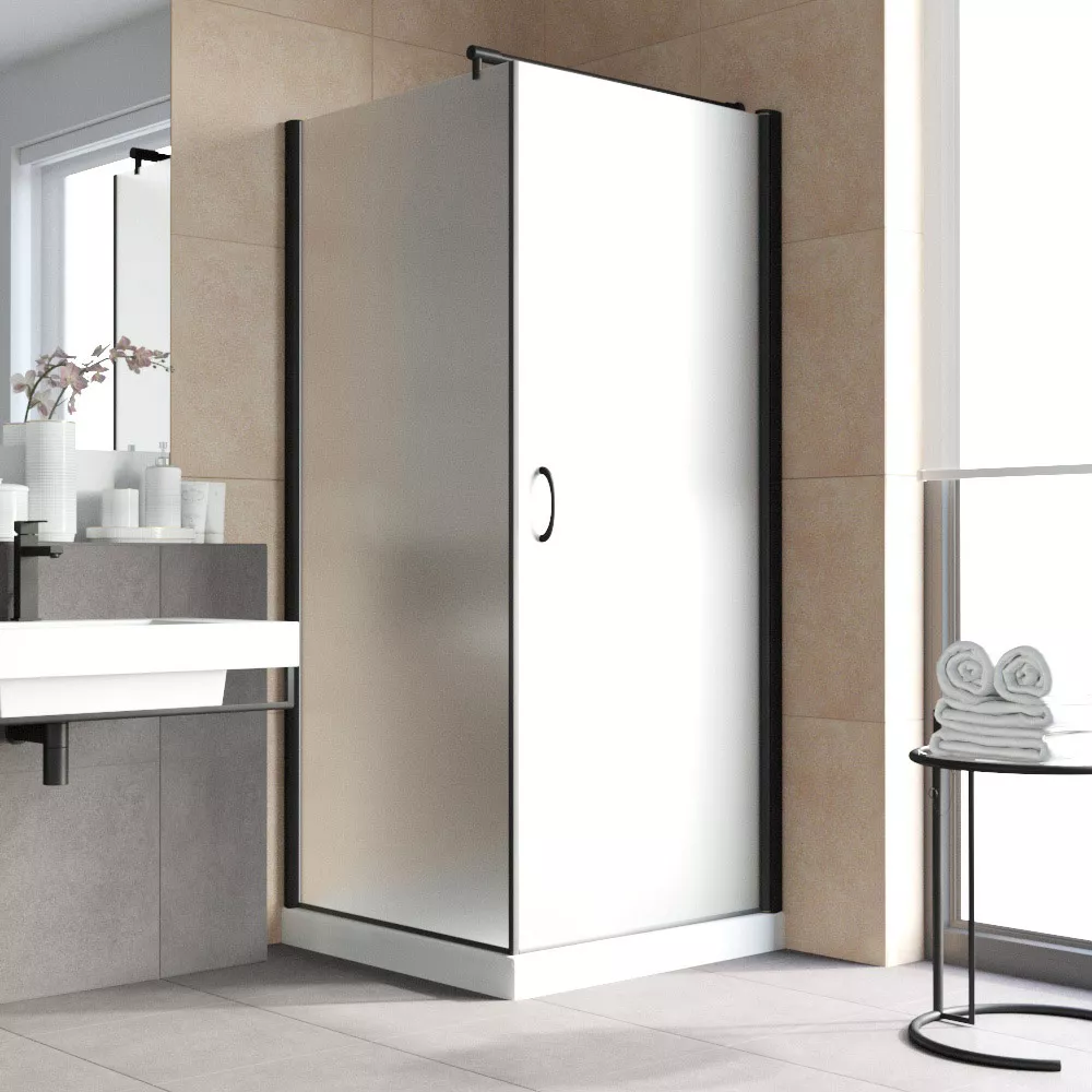 Душевой уголок EP-Fis LUX 80*90 02М 10 R, профиль черный матовый, стекло сатин