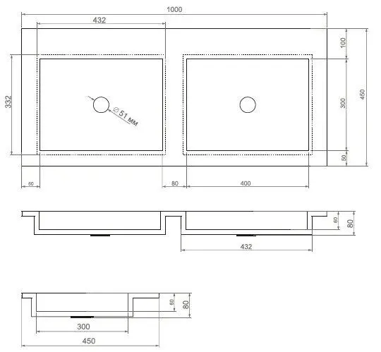 Встраиваемая раковина Esse D F 450/2 100*45 двойная
