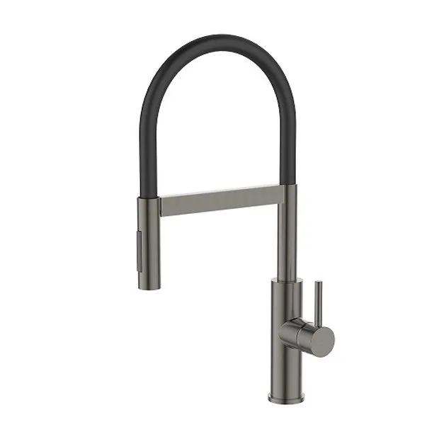 Смеситель для кухни AVRORA KITCHEN с гибким изливом, цвет оружейная сталь, цвет излива чёрный