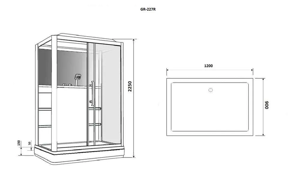 Душевая кабина Grossman Alba GR227R (90x120x225) дверь раздвижная,3 места