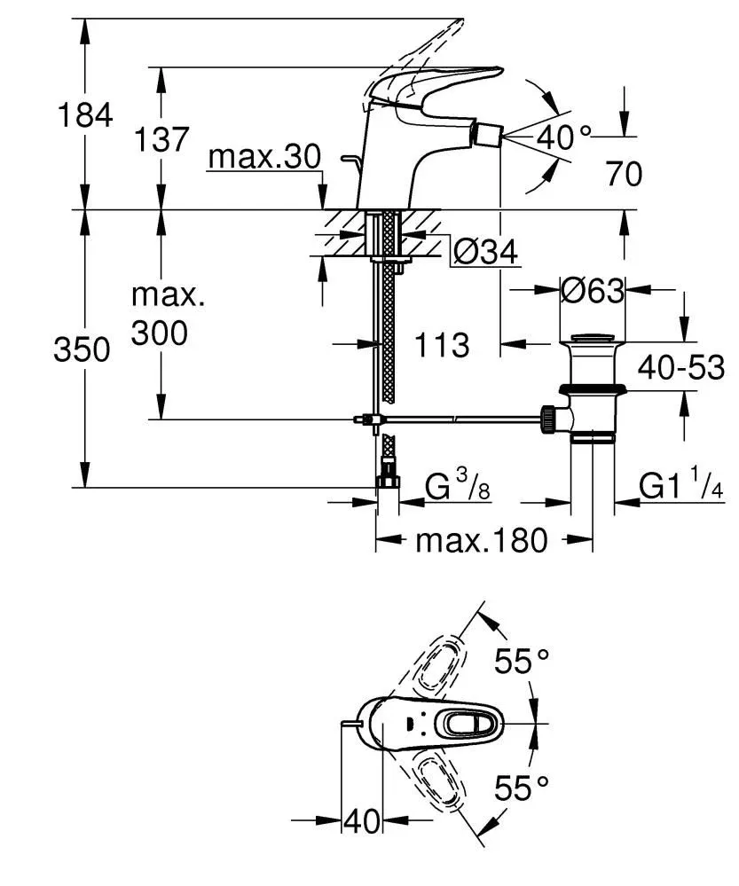 Смеситель Grohe Eurostyle 33565003 для биде с донным клапаном