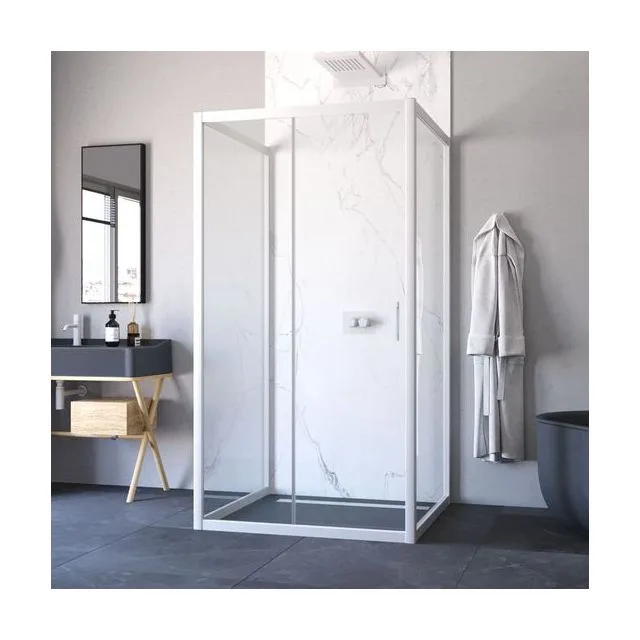 П-образное душевое ограждение ZP-U NOVO h2000 100*90 01 crystalvision, профиль белый, стекло crystalvision