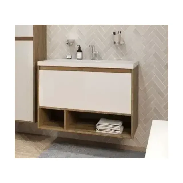 Тумба с раковиной Эстет Monaco Wood 90 1 ящик белая/дуб рустикальный ФР-00010685