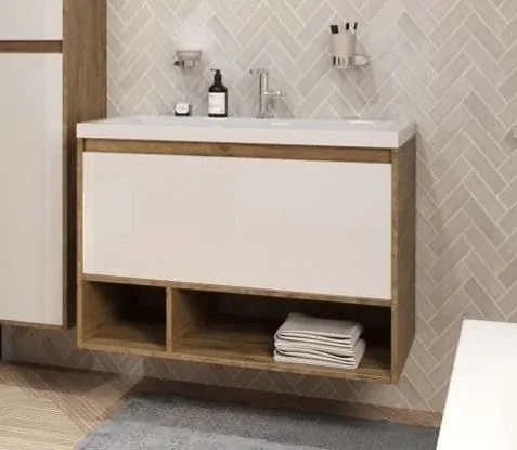 Тумба с раковиной Эстет Monaco Wood 90 1 ящик белая/дуб рустикальный ФР-00010685