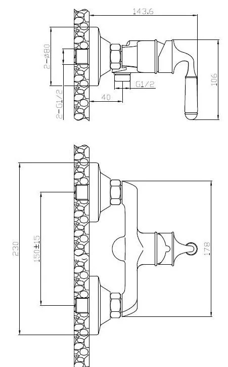 Смеситель Esko Prague PG 80 для душа, без аксессуаров, бронза сатин