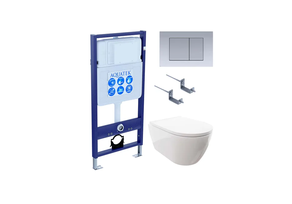 SET AQUATEK ПОЛАРИС (рама AQUATEK Standard INS-0000012+унитаз ПОЛАРИС AQ0700-00 с тонким сиденьем soft-close+ крепеж KKI-0000002 +панель KDI-0000011)
