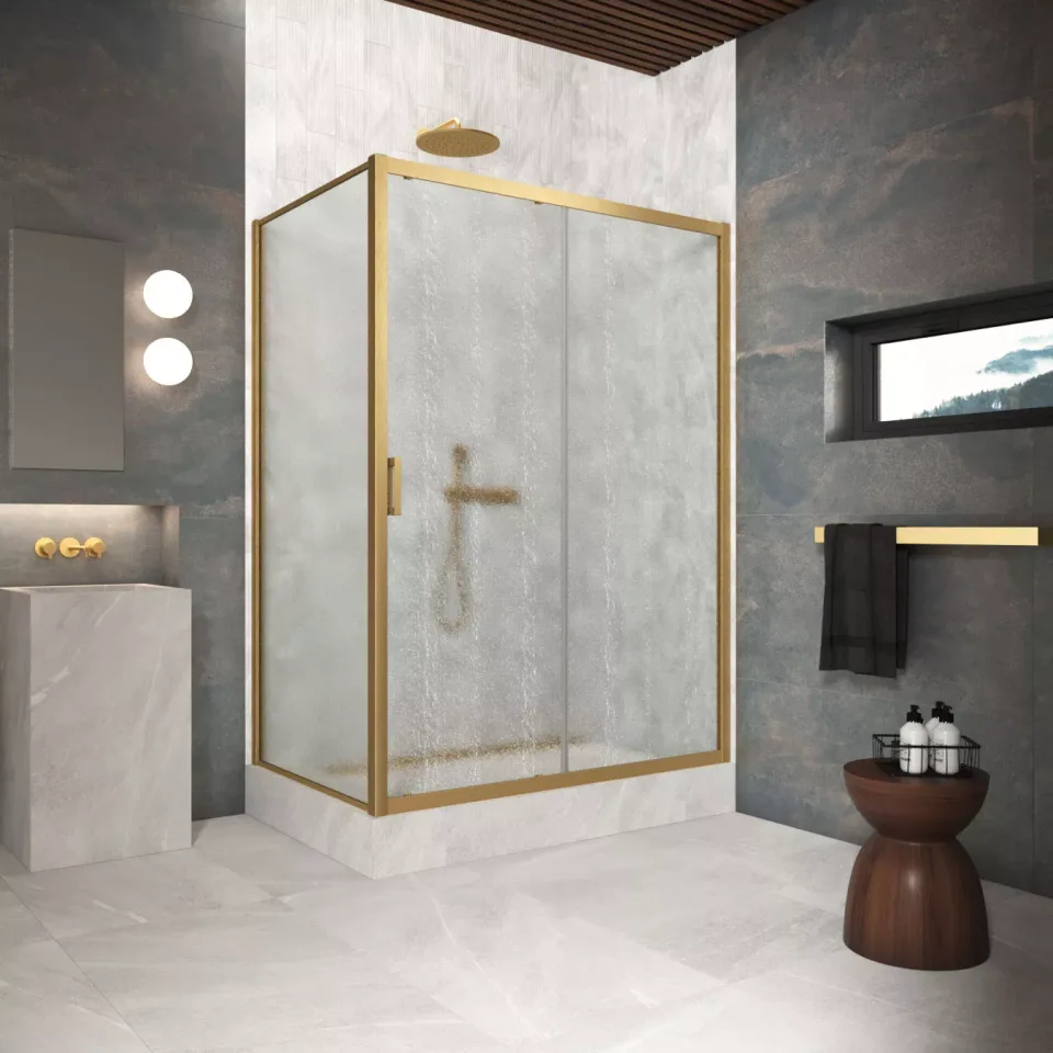 Душевой уголок ZP+ZPV Protec 115*95 03 02, профиль золото матовое, стекло шиншилла