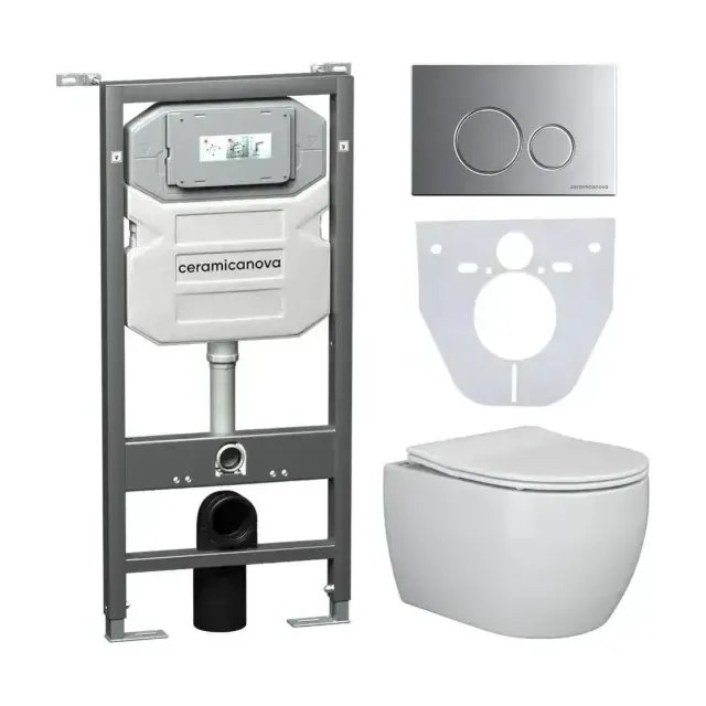 Комплект инсталляции Ceramicanova Envision, унитаз Play Rimless, клавиша смыва Round хром матовый