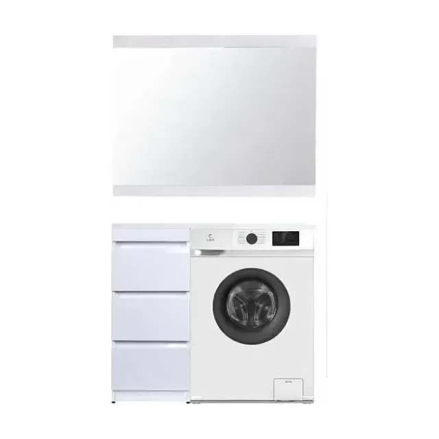 Комплект мебели Style Line Даллас 100 L Люкс Plus напольный белый глянец под стиральную машину