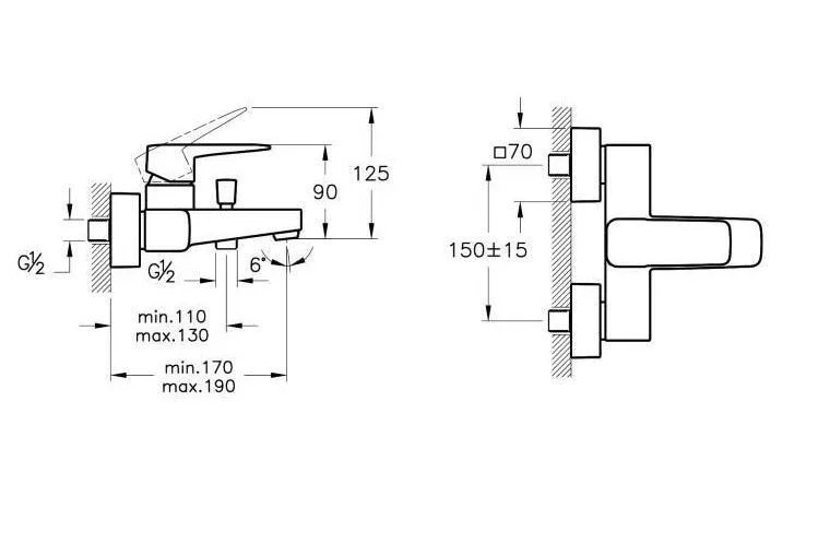 Смеситель Vitra Root Square A42737EXP для ванны и душа хром