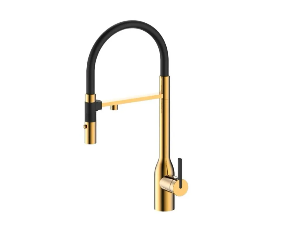 Смеситель Paulmark Magneto One Ma213188-BG для кухни с функцией подключения фильтра и гибким изливом брашированное золото