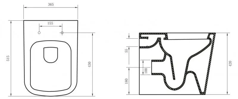 Приставной унитаз BelBagno Албано (Albano) BB120CBR 36,5*51,5 безободковый