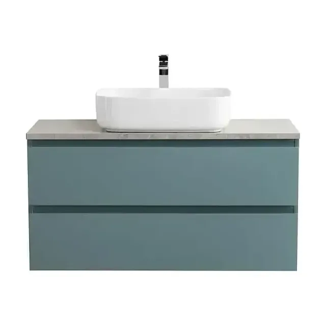 Тумба с раковиной BelBagno Крафт (Kraft) 100 голубая матовая со столешницей серый глянцевый мрамор