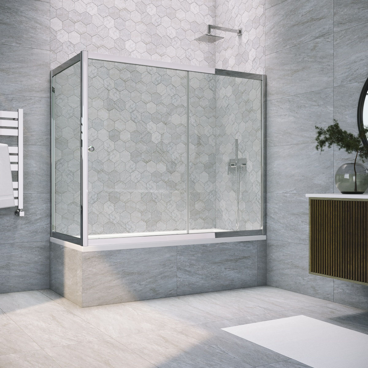 Шторка на ванную ZV+ZVF TUR NOVO 150*75 08 crystalvision, профиль глянцевый хром, стекло crystalvision