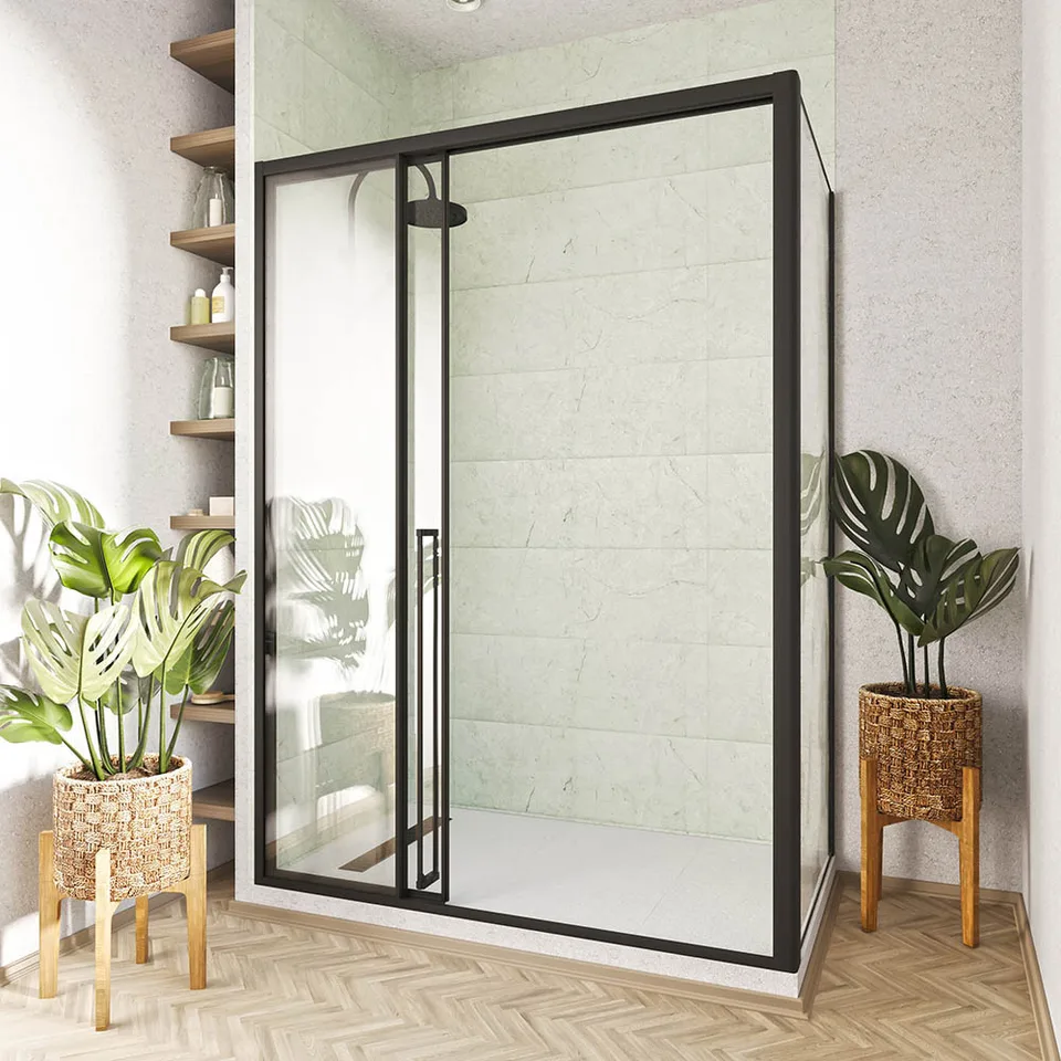 Боковая панель Veconi Premium Prato SP B, 900x2000, черный матовый, стекло прозрачное