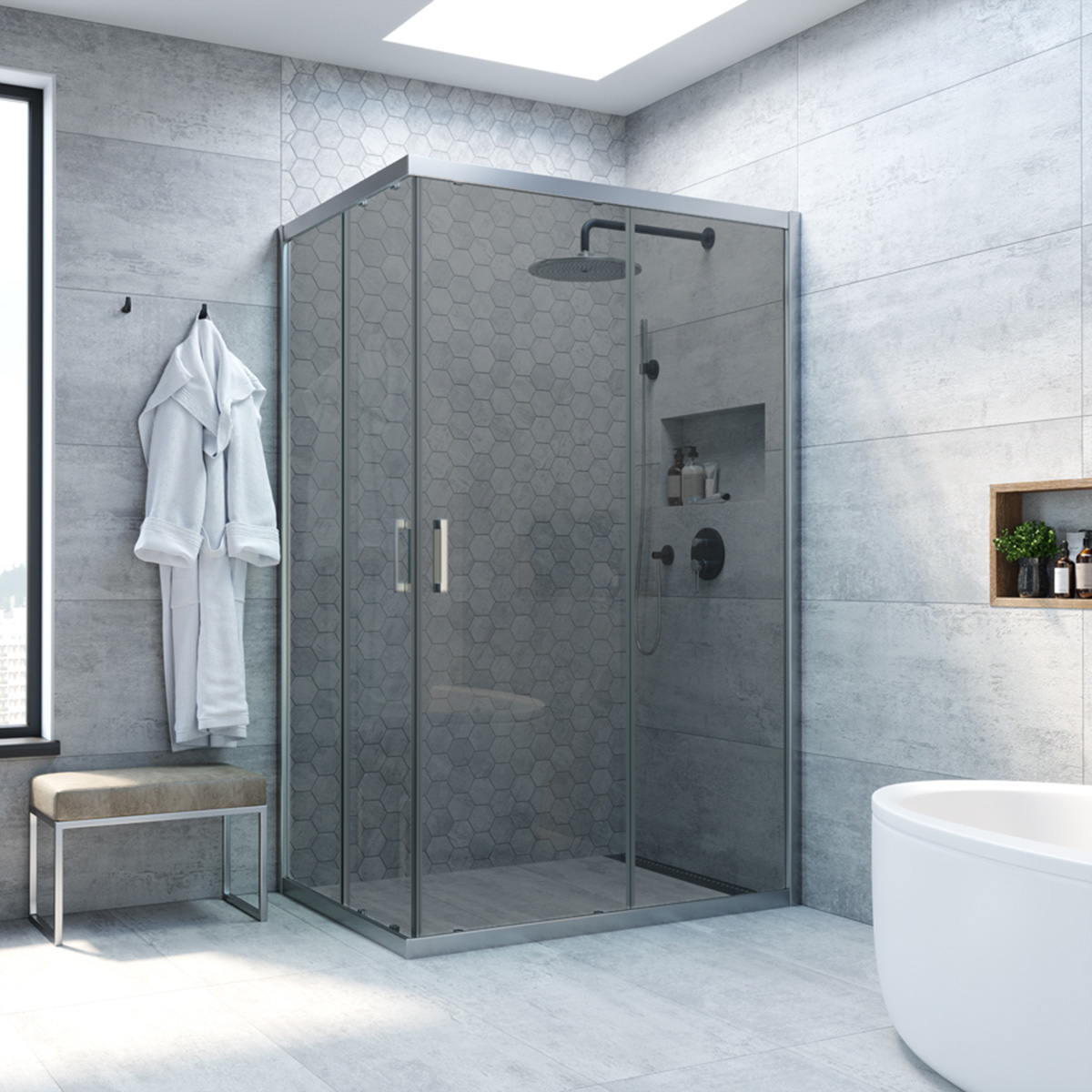 Душевой уголок ZA-F NOVO h2000 100*70 07 07, профиль матовый хром, стекло графит
